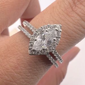 Lab Marquise cut bridal ring set in 1.5 carat total weight